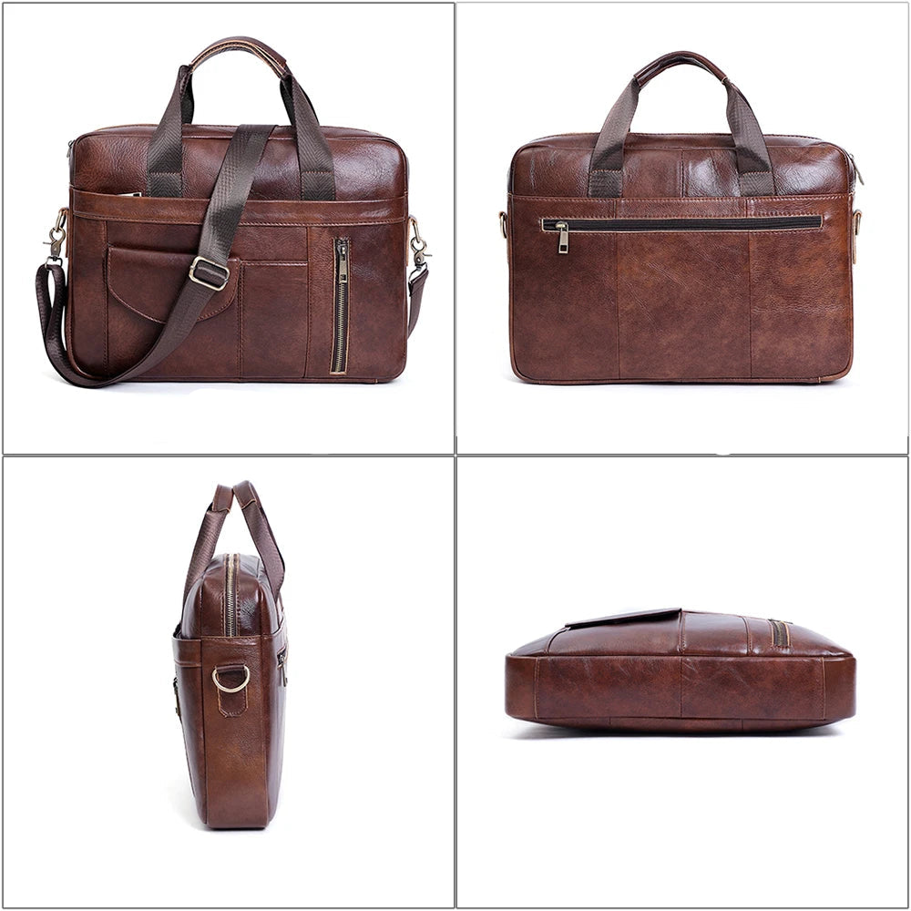 Premium Leather Business Briefcase with Laptop Compartment