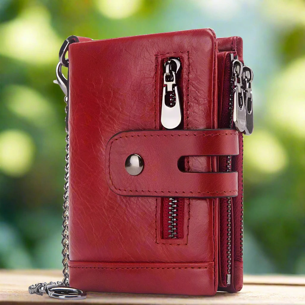 Women’s Genuine Leather Wallet – Double Zipper & Clutch Style with Coin Pocket