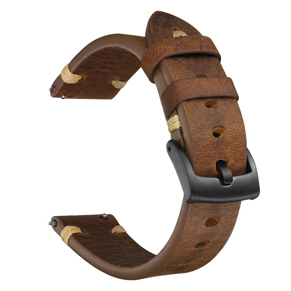 Vintage Genuine Leather Watchband – Wax Stitch & Pin Buckle