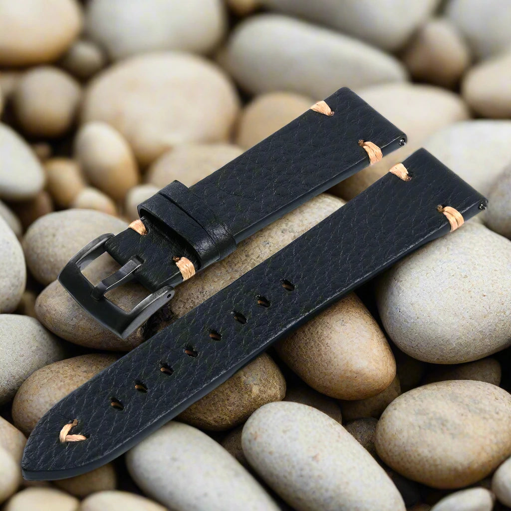 Vintage Genuine Leather Watchband – Wax Stitch & Pin Buckle
