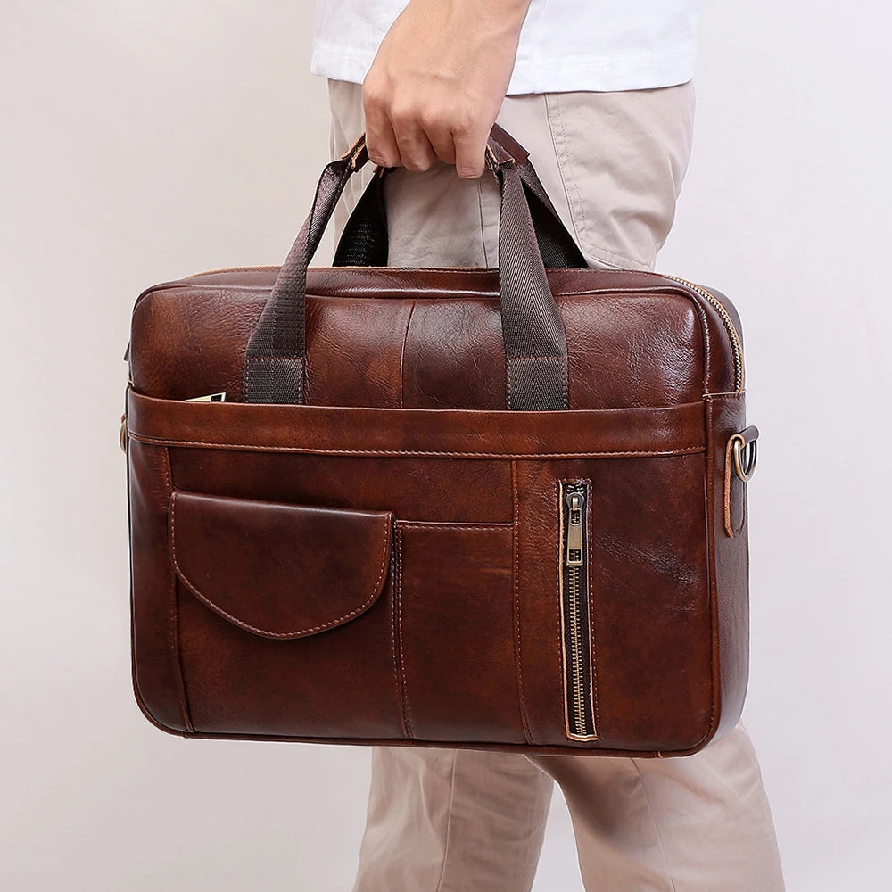 Premium Leather Business Briefcase with Laptop Compartment