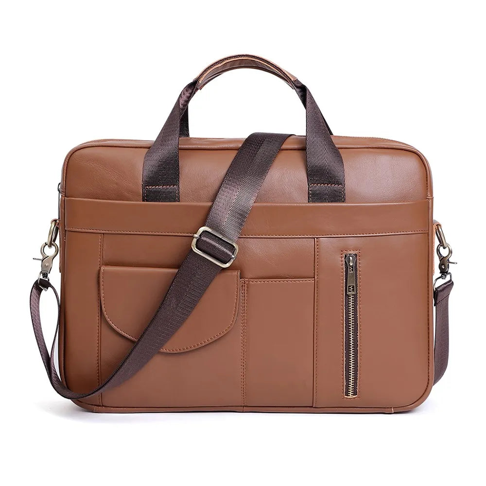 Premium Leather Business Briefcase with Laptop Compartment