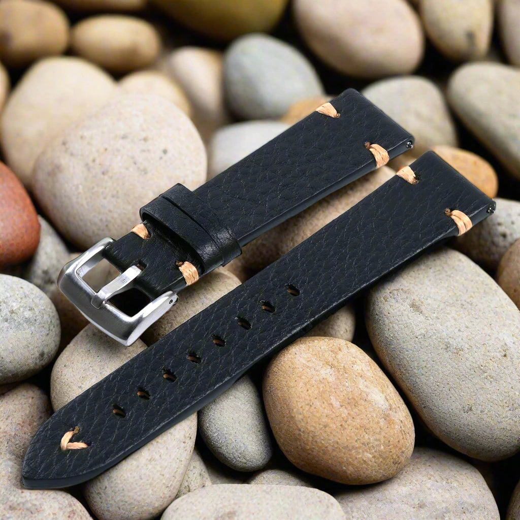 Vintage Genuine Leather Watchband – Wax Stitch & Pin Buckle