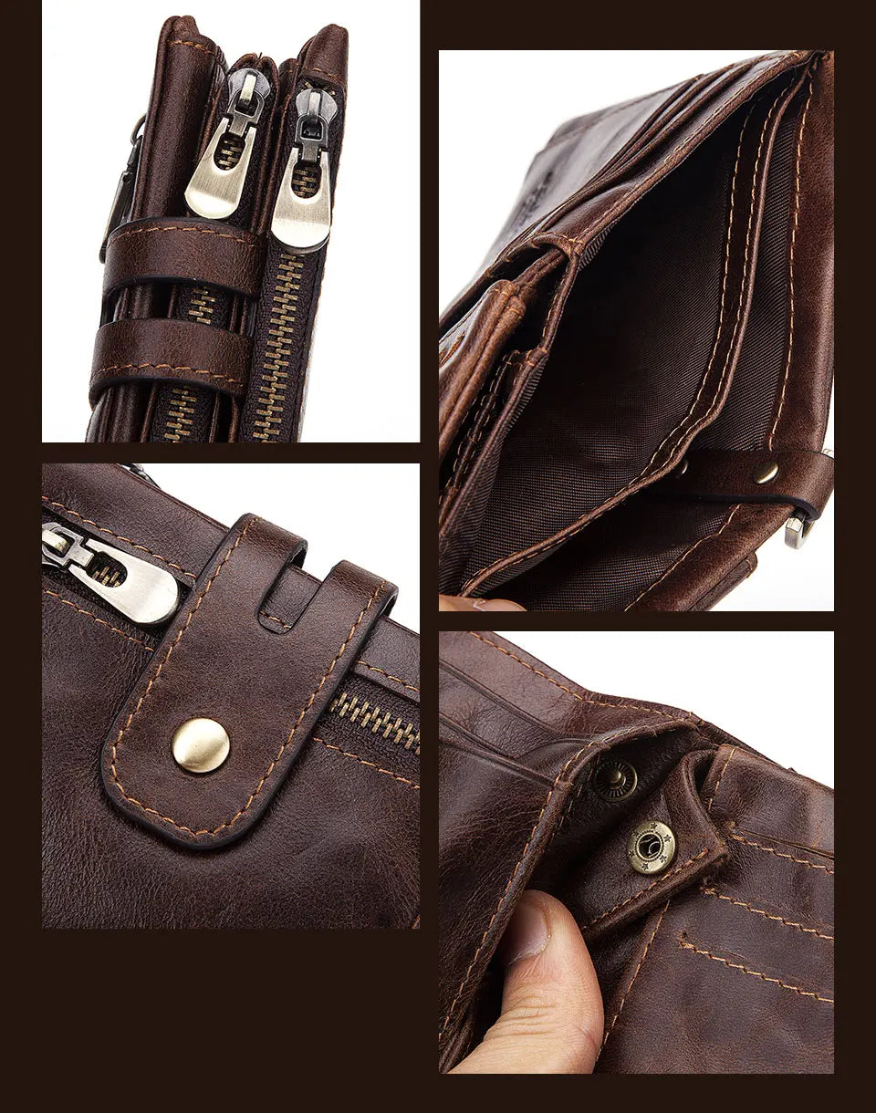 Women’s Genuine Leather Wallet – Double Zipper & Clutch Style with Coin Pocket