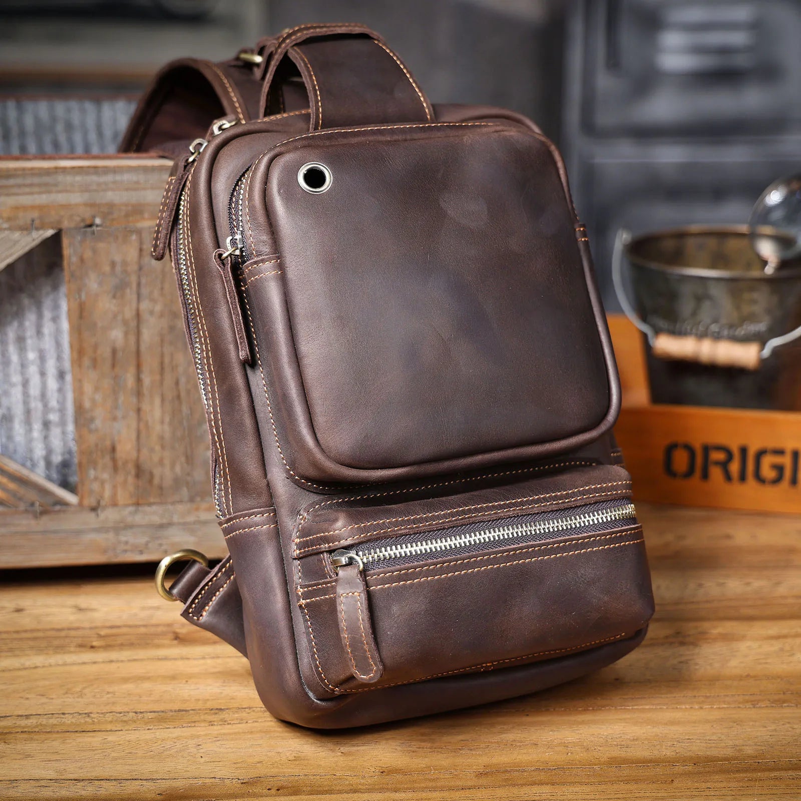 Premium Leather Cross body Bag with Organic Cotton Lining – Unisex Everyday Style