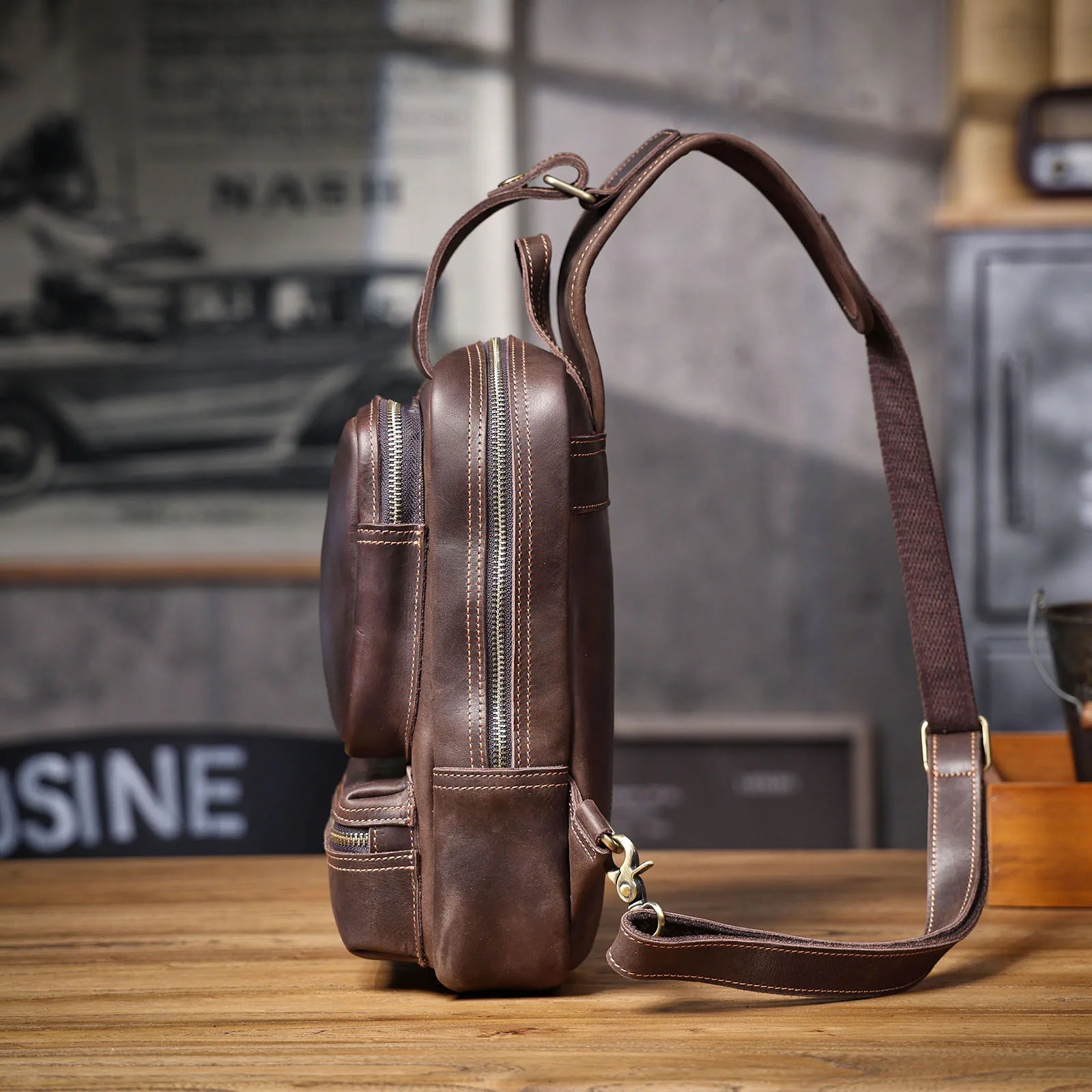 Premium Leather Cross body Bag with Organic Cotton Lining – Unisex Everyday Style