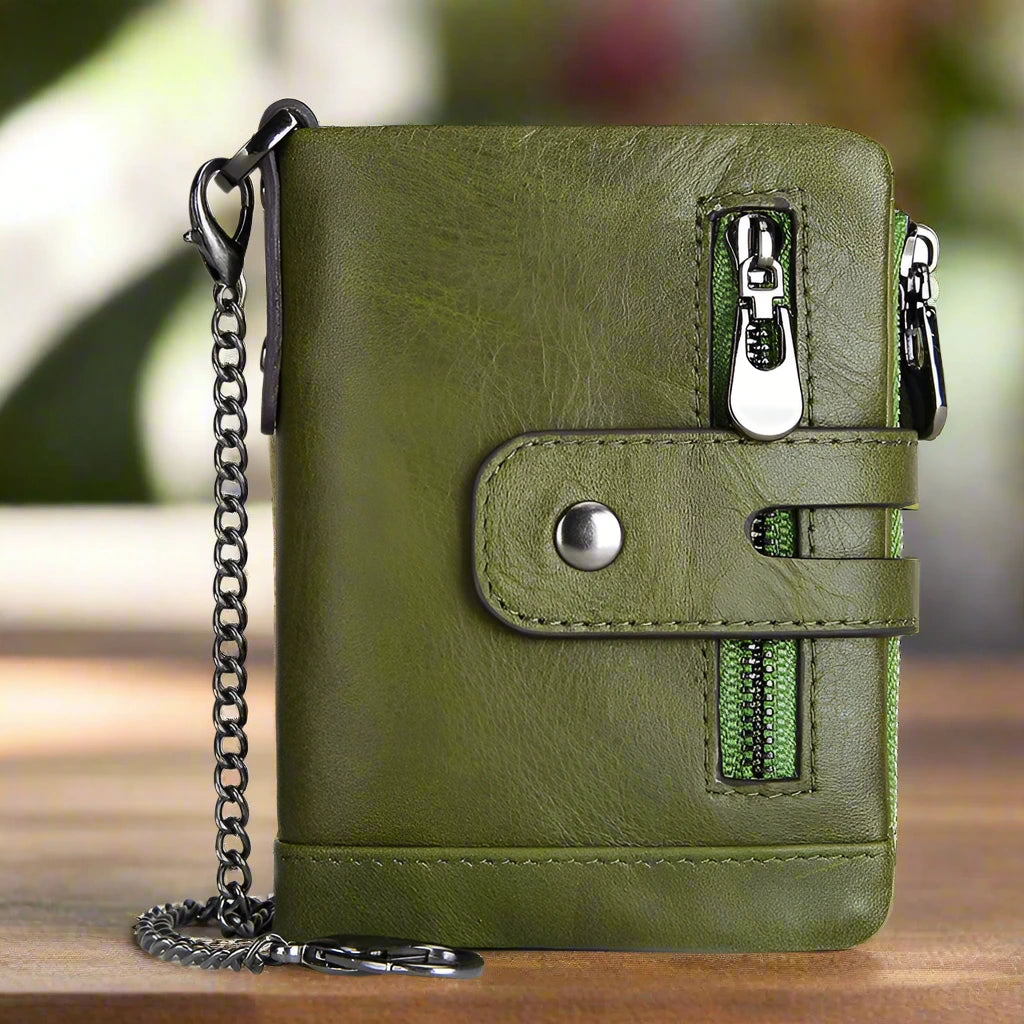 Women’s Genuine Leather Wallet – Double Zipper & Clutch Style with Coin Pocket