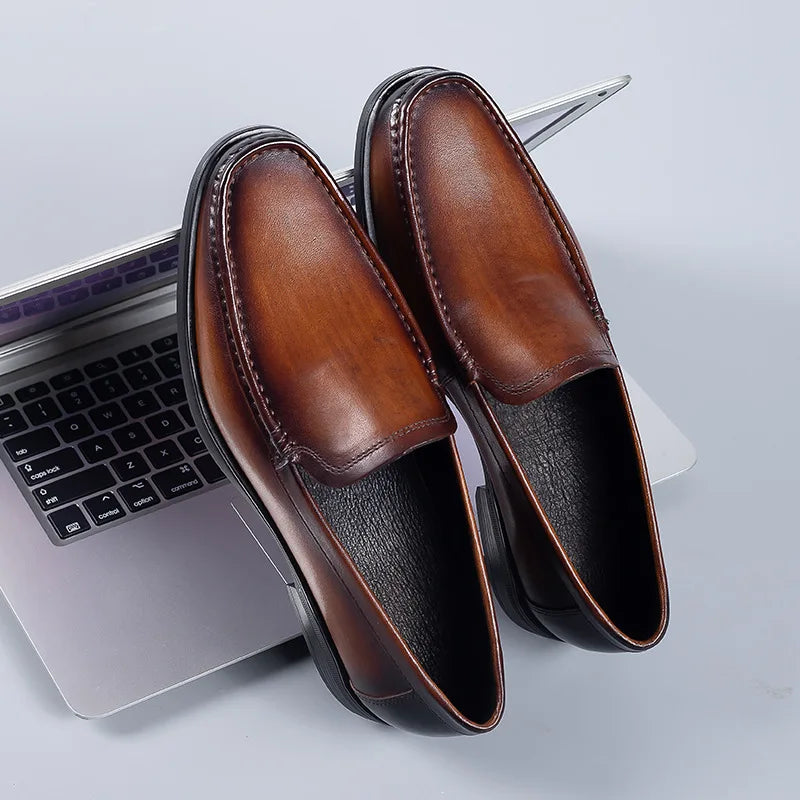 Premium Cowhide Leather Pointed-Toe Loafers | Formal Shoe – Elegant & Comfortable