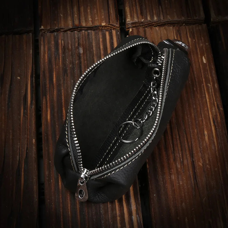 Genuine Cowhide Leather Key Wallet – Barrel Shape, Lightweight & Stylish