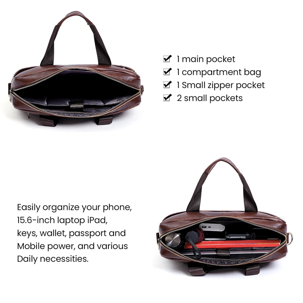 Premium Leather Business Briefcase with Laptop Compartment