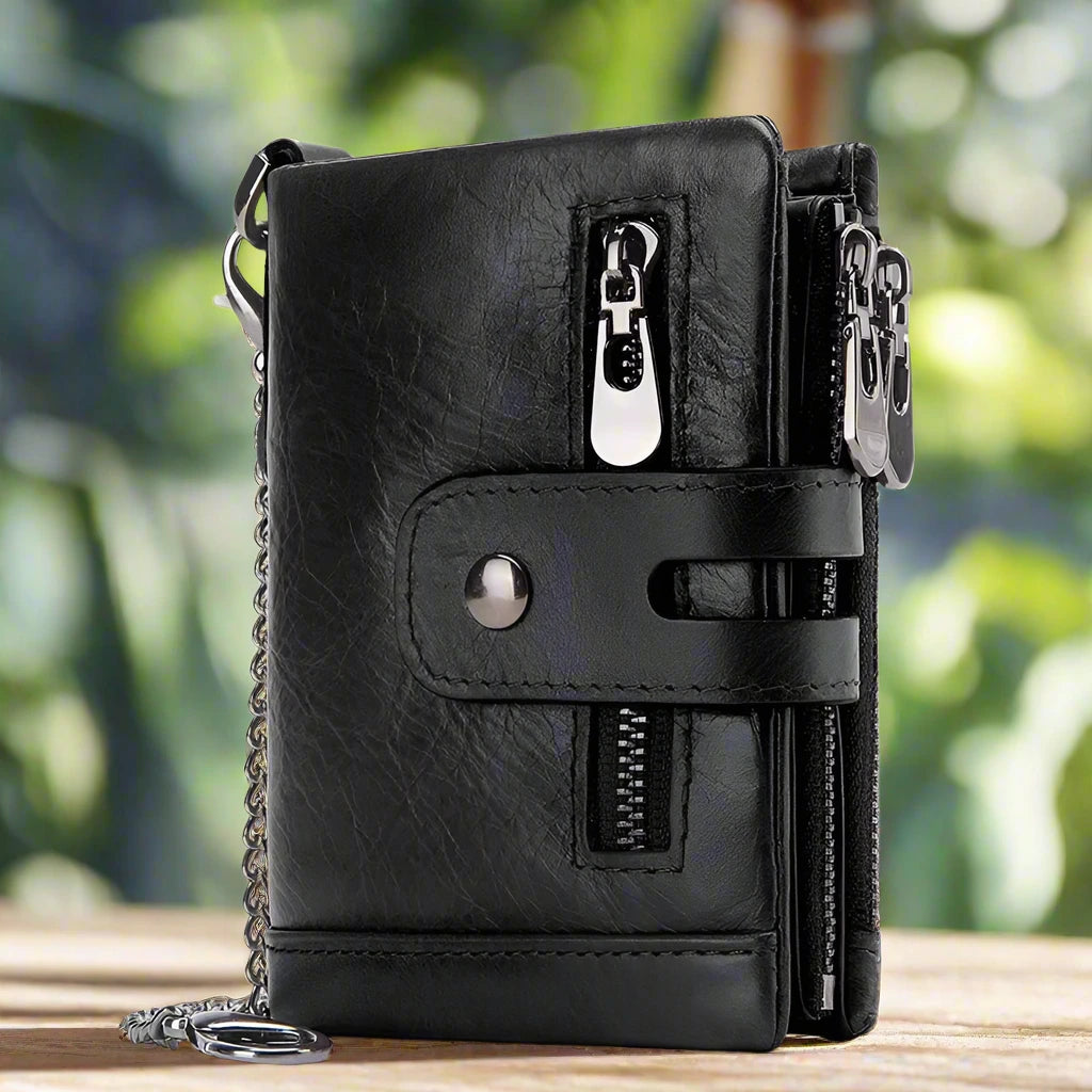 Women’s Genuine Leather Wallet – Double Zipper & Clutch Style with Coin Pocket
