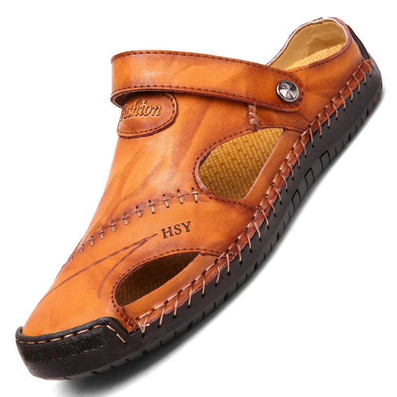 Classic Genuine Leather Sandals with Buckle Strap